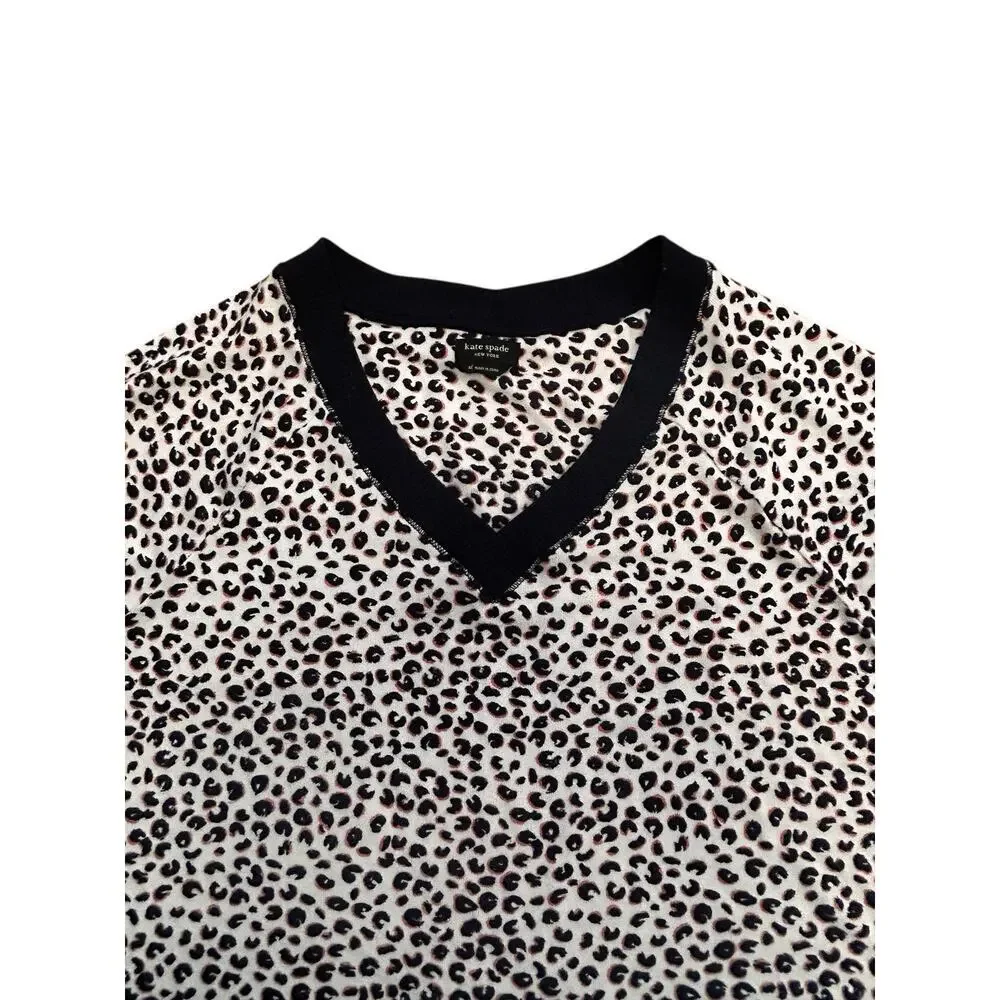 Kate Spade Womens Blue White Pink Leopard Print V-Neck Long Sleeve Pajama Set XL